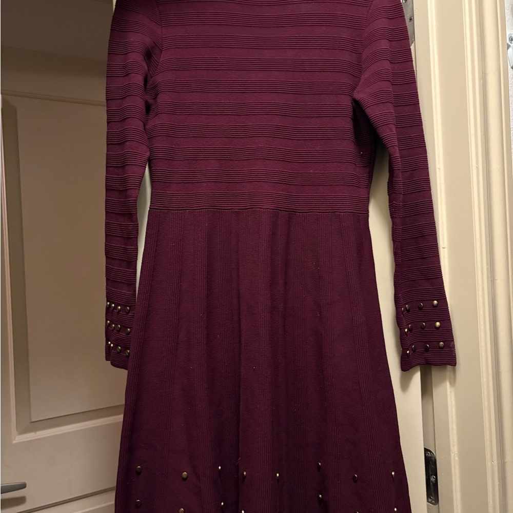 Vince Camuto Red Embellished A-Line Sweater Dress